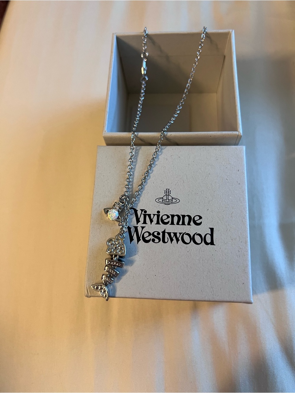 Vivienne Westwood Lyall Silver Fishbone Charm Necklace with Orb Detail - Picture 3 of 7